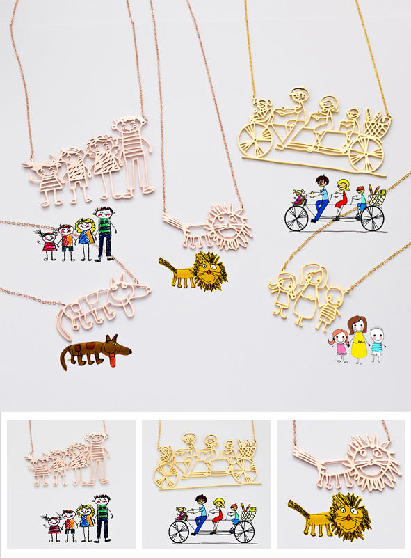 Collier dessin enfant - Pendentif personnalisé pour la famille - Motifs sur mesure
