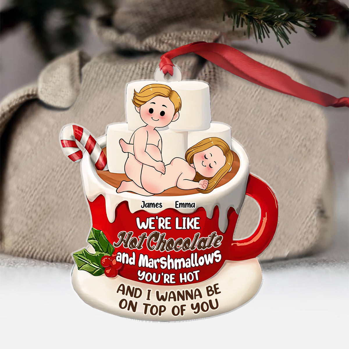 Hot Chocolate And Marshmallows - Personalized Couple Ornament