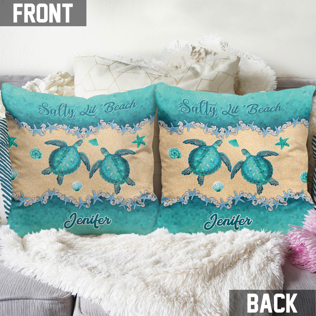 Salty Lil' Beach - Personalized Turtle Throw Pillow