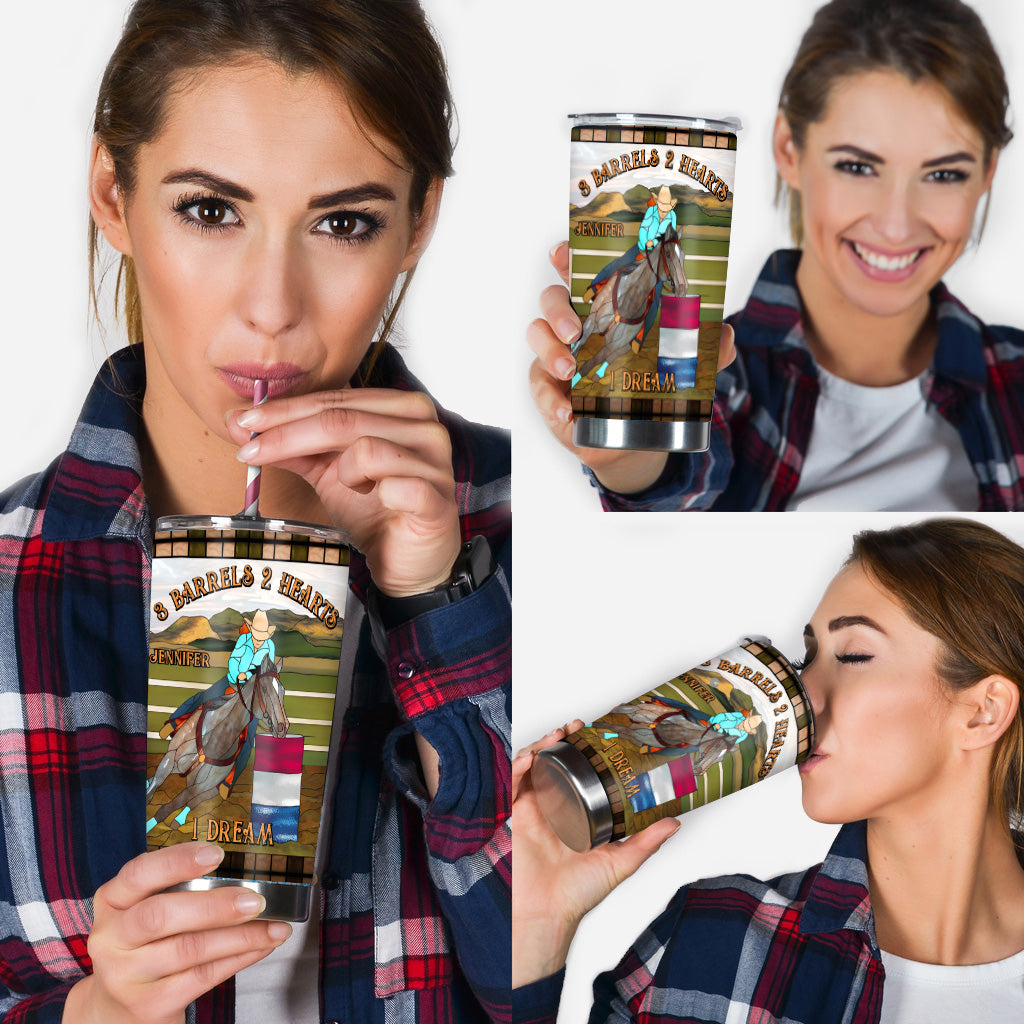 3 Barrels 2 Hearts 1 Dream - Personalized Horse Tumbler