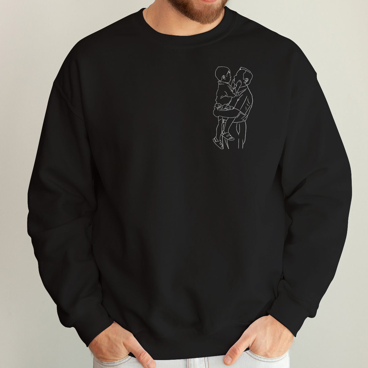 Custom Line Art - Personalized Grandpa Embroidered Sweater