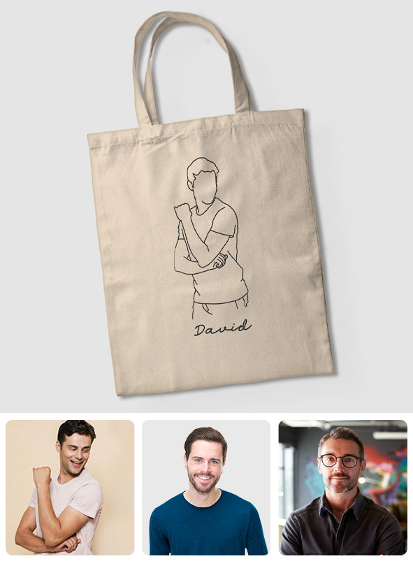 Custom Photo Line Art - Personalized grandson Embroidered Tote Bag