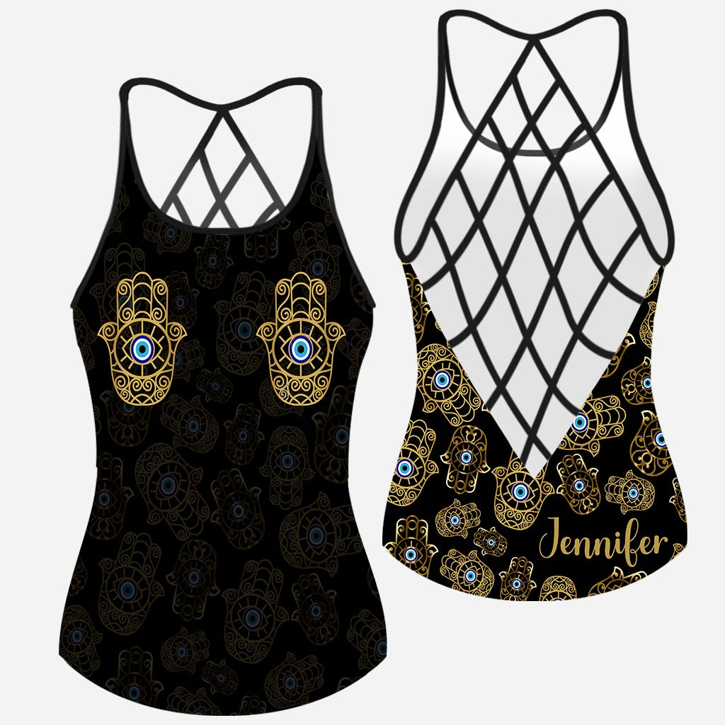 Namastay Away Hamsa Hands - Personalized Yoga Cross Tank Top