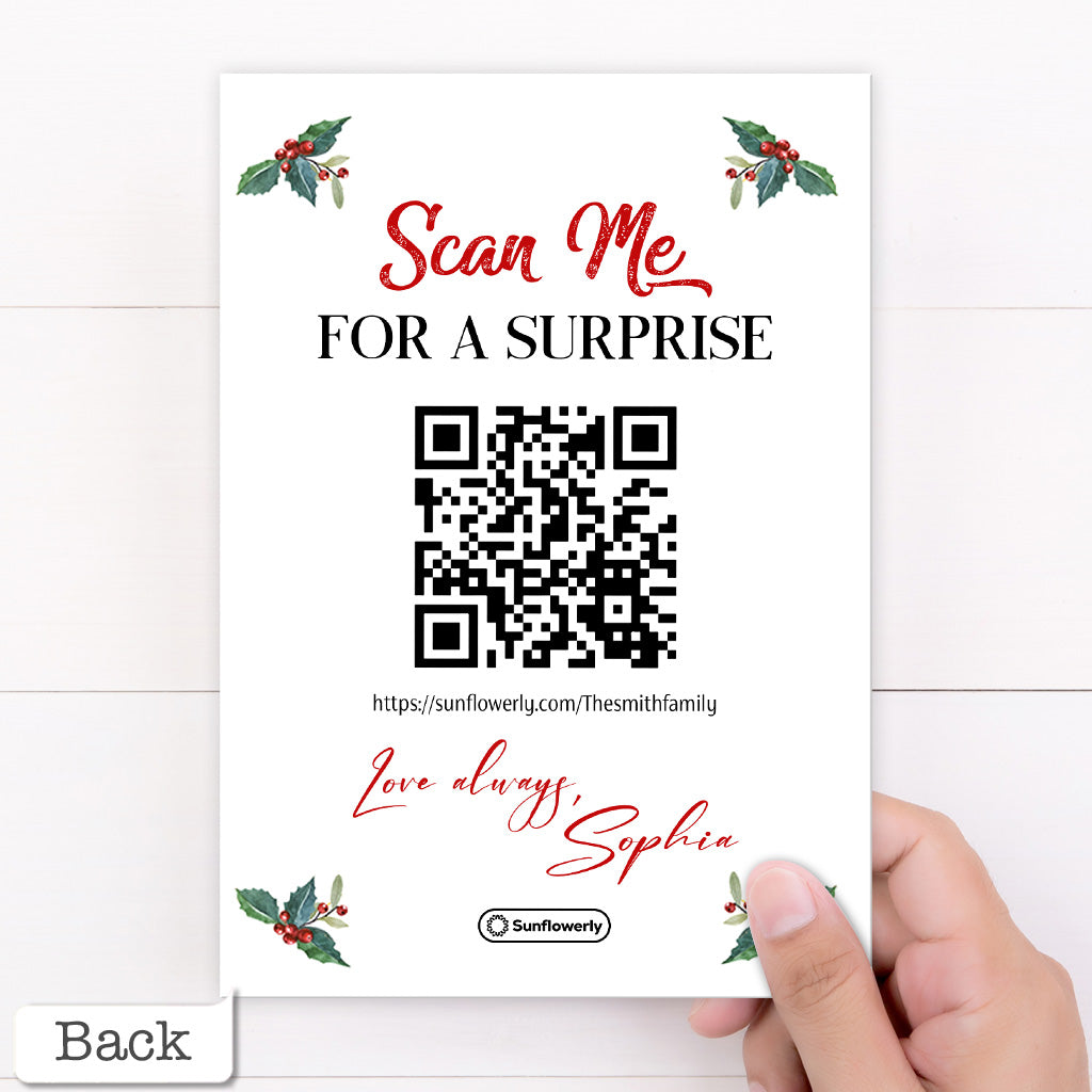 Merry Christmas Fireplace - Personalized QR Greeting Card