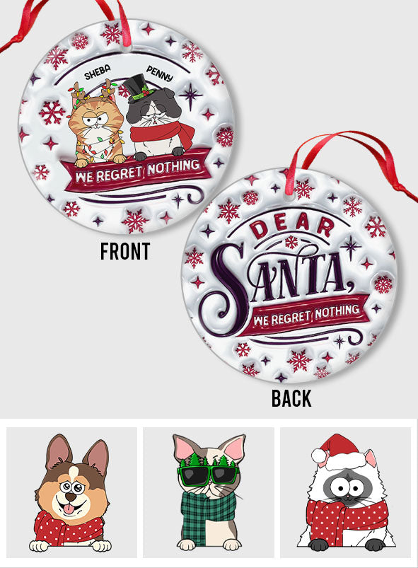 Lieber Weihnachtsmann, wir bereuen nichts – Personalisierter Keramik-Kreis mit Katze