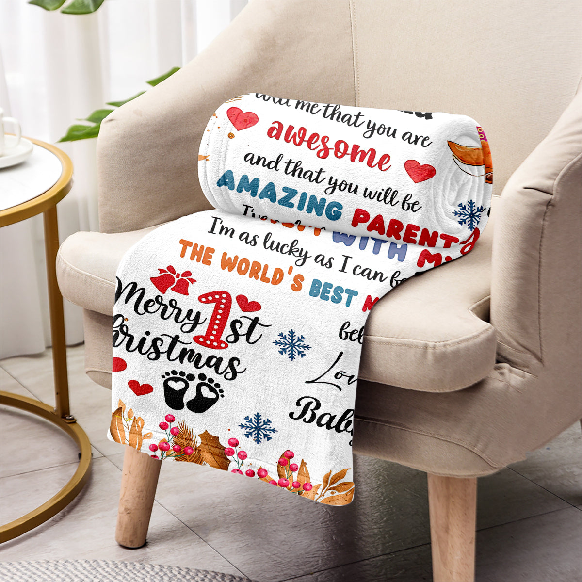 1st Christmas Gift Mommy And Daddy - Personalized Newborn Blanket