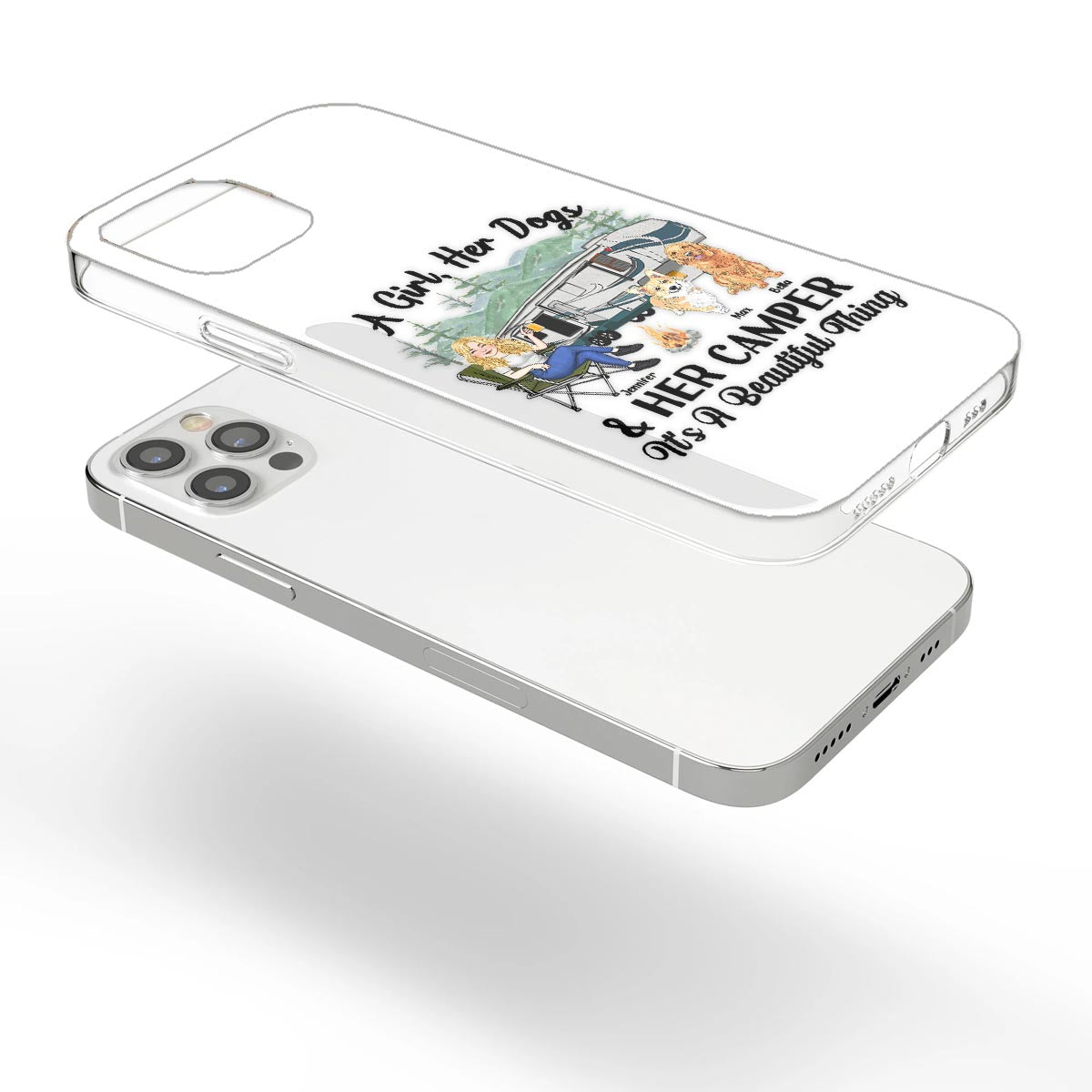 A Girl Her Dog And Her Camper - Camping gift for dog lover - Personalized Clear Phone Case
