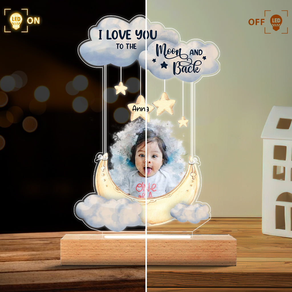 I Love You To The Moon And Back - Personalized Family Shaped Plaque Light Base