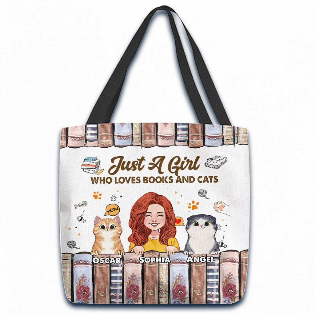 Sac fourre-tout personnalisé « J’aime les livres et les chats »
