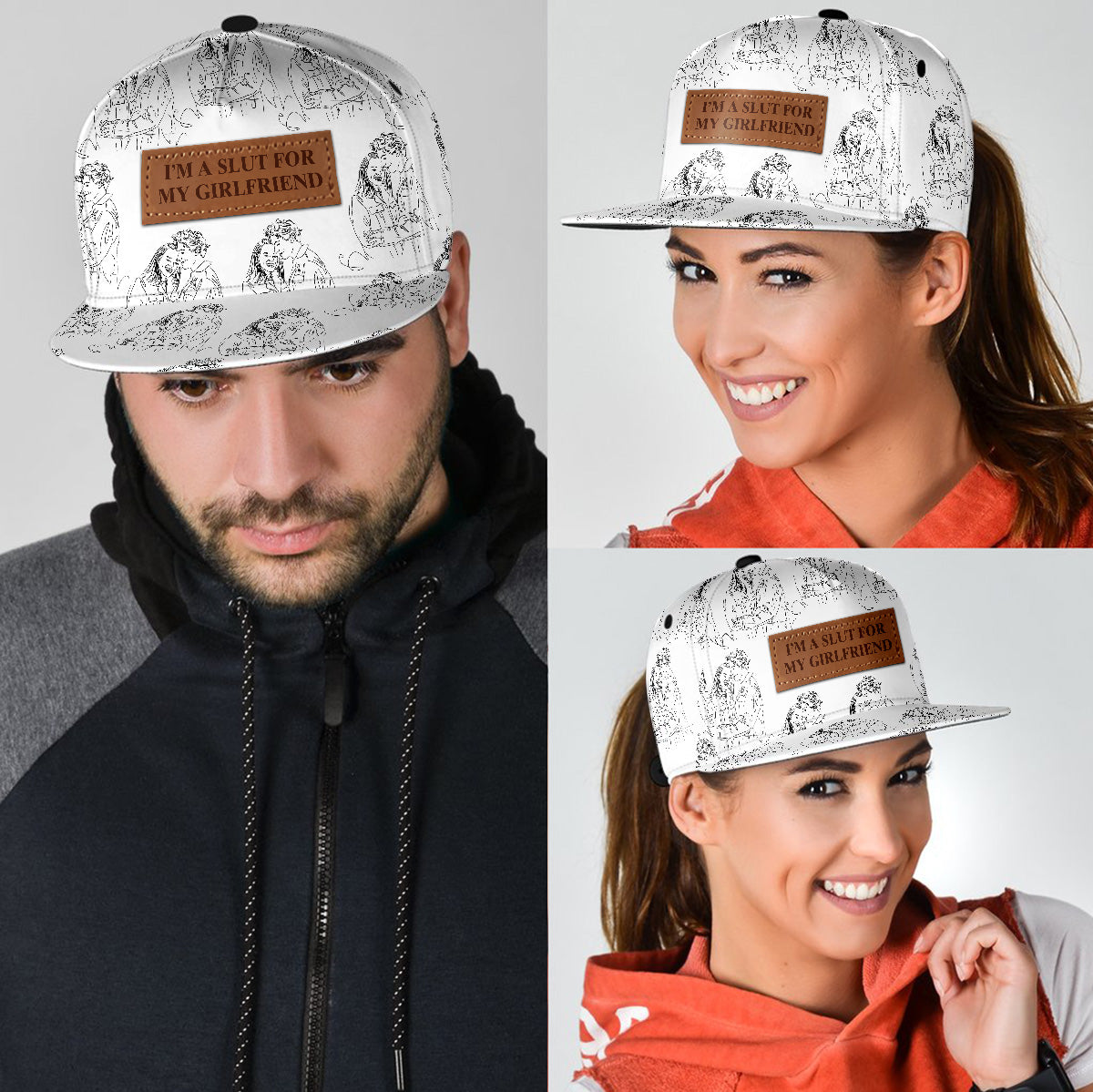 Custom Couple Line Drawing - Boyfriend and Girlfriend gift for boyfriend - Personalized Snapback