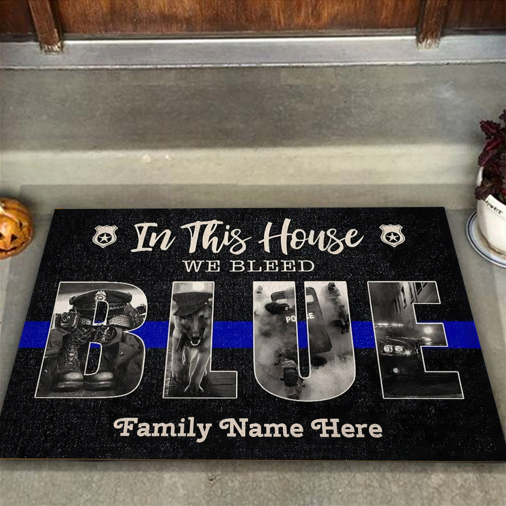 In This House We Bleed Blue - Personalized Police Officer Doormat