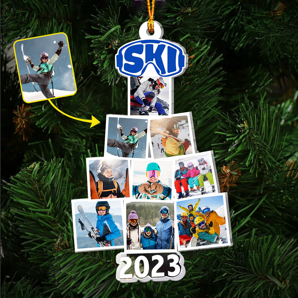 Merry Christmas - Personalized Skiing Transparent Ornament
