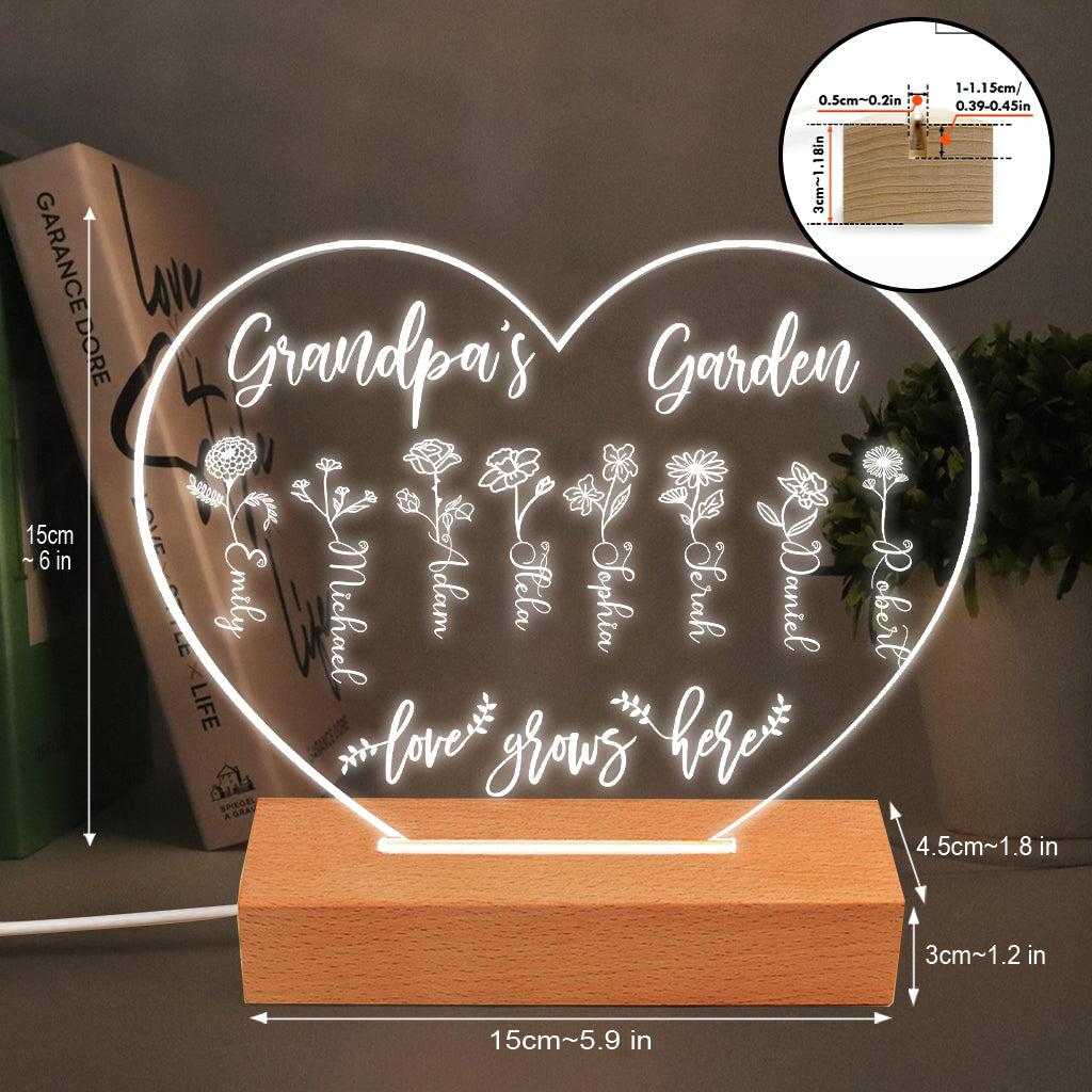 Grandma's Garden - Gift for grandma, mom, aunt, grandpa - Personalized Shaped Plaque Light Base