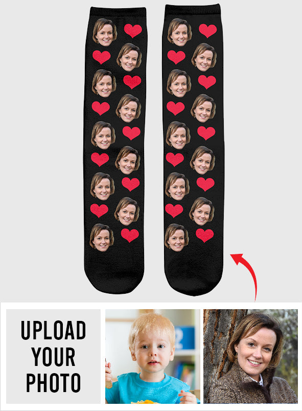 Individuelles Gesichtsherzmuster - Personalisierte Socken für die Tante