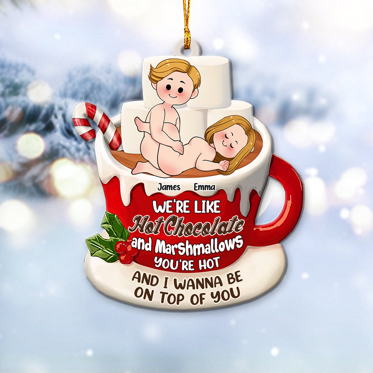 Hot Chocolate And Marshmallows - Personalized Couple Ornament