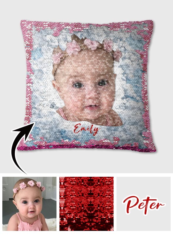 Mes enfants - Housse de coussin à sequins personnalisée pour enfant