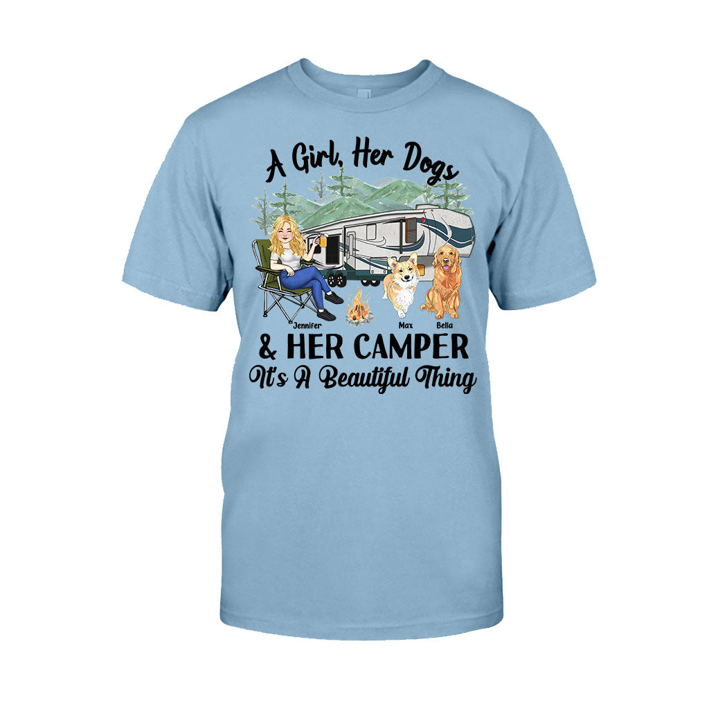 A Girl Her Dog And Her Camper - Camping gift for dog lover - Personalized T-shirt And Hoodie