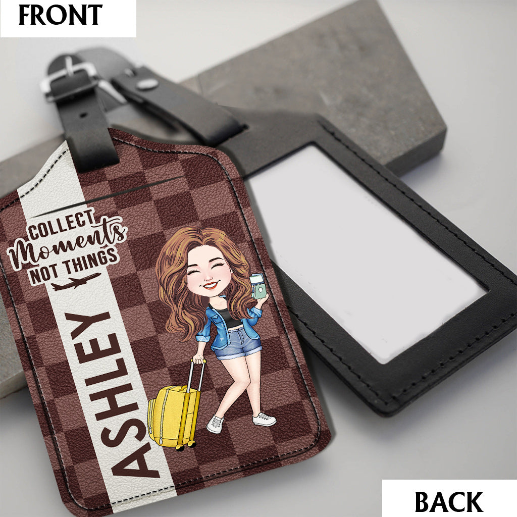 Collect Moments Not Things - Personalized Travelling Leather Luggage Tag