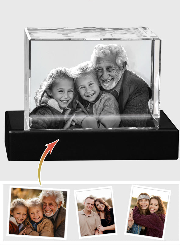 Custom Photo - Personalized Grandpa Laser Engraving 3D Cuboid Shaped Crystal Lamp