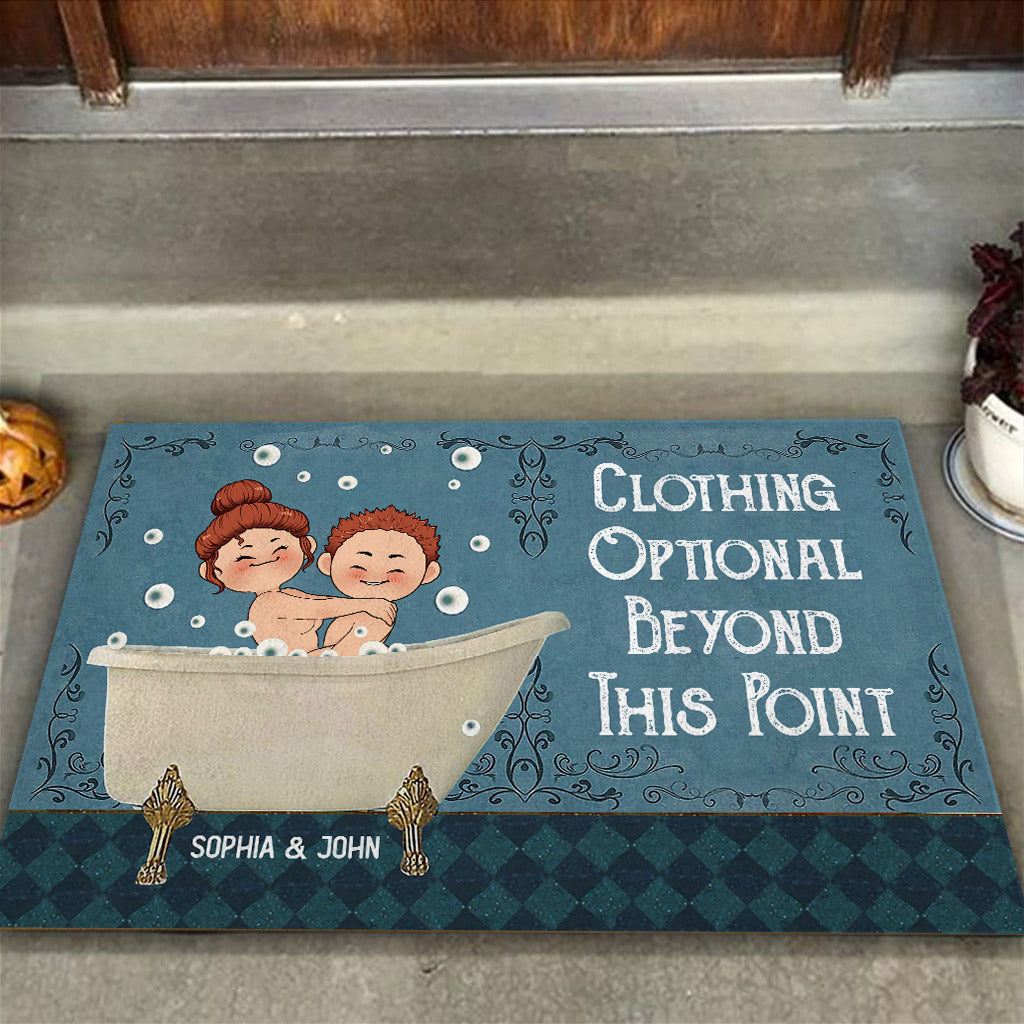 Clothing Optional Beyond This Point - Personalized Couple Doormat