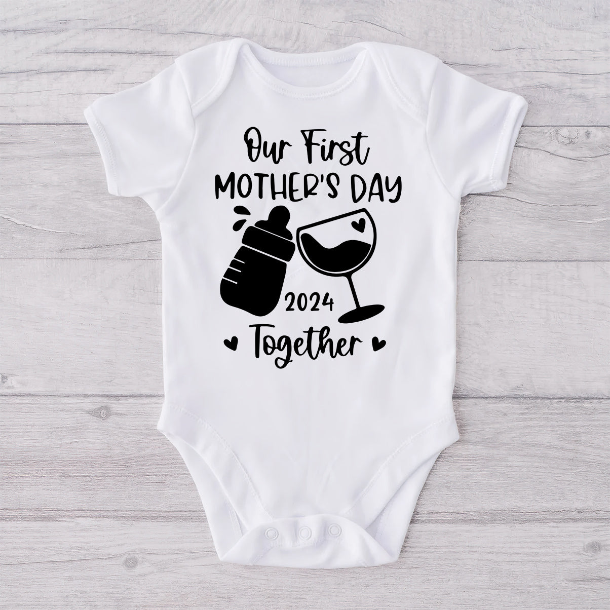 Our 1st First Mother's Day Together Milk And Wine - Personalized Mother T-shirt And Baby Onesie