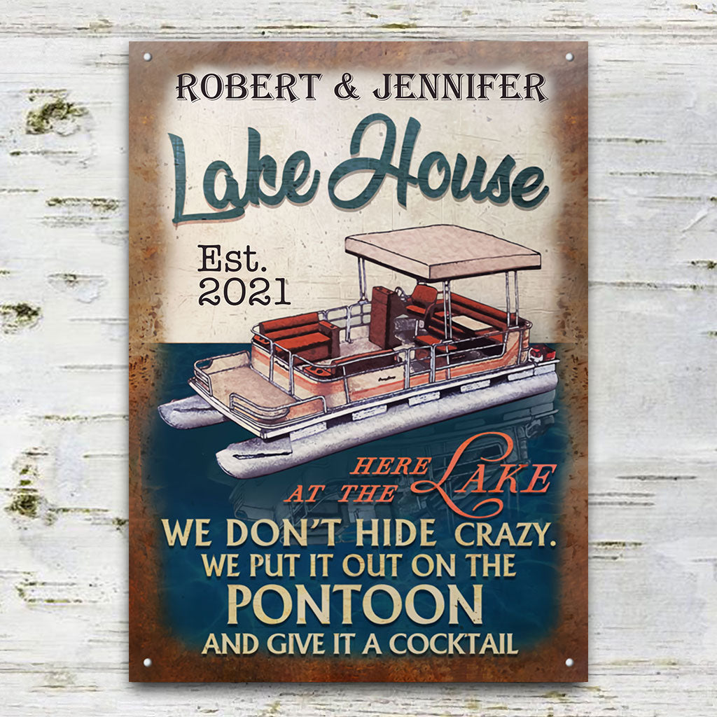 Lake House - Personalized Pontoon Rectangle Metal Sign