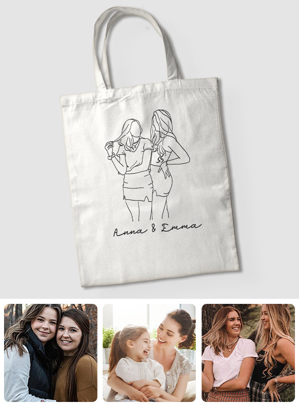 Sac fourre-tout brodé personnalisé avec photo au trait - Sac fourre-tout brodé personnalisé pour fille