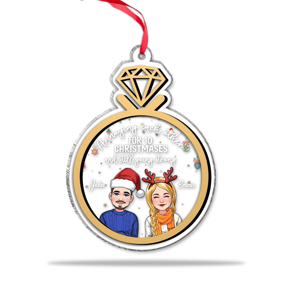 Annoying Each Other For 10 Christmases - Personalized Husband And Wife 2 Layered Piece Mix Ornament
