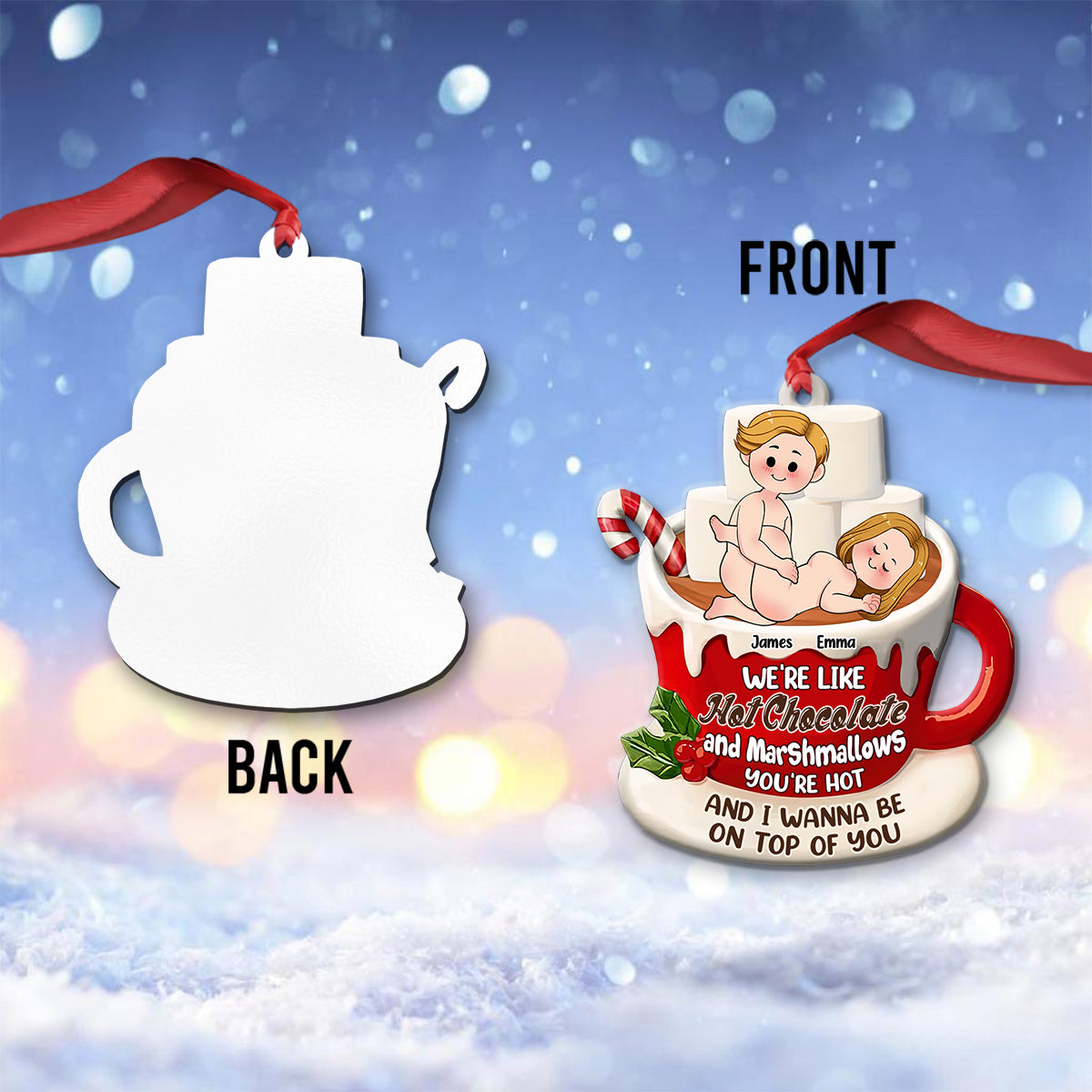 Hot Chocolate And Marshmallows - Personalized Couple Ornament