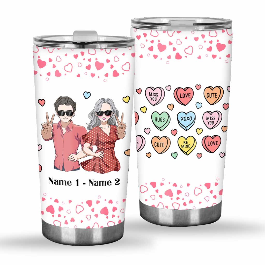 Candy Hearts Gift For Love Couple - Personalized Couple Tumbler