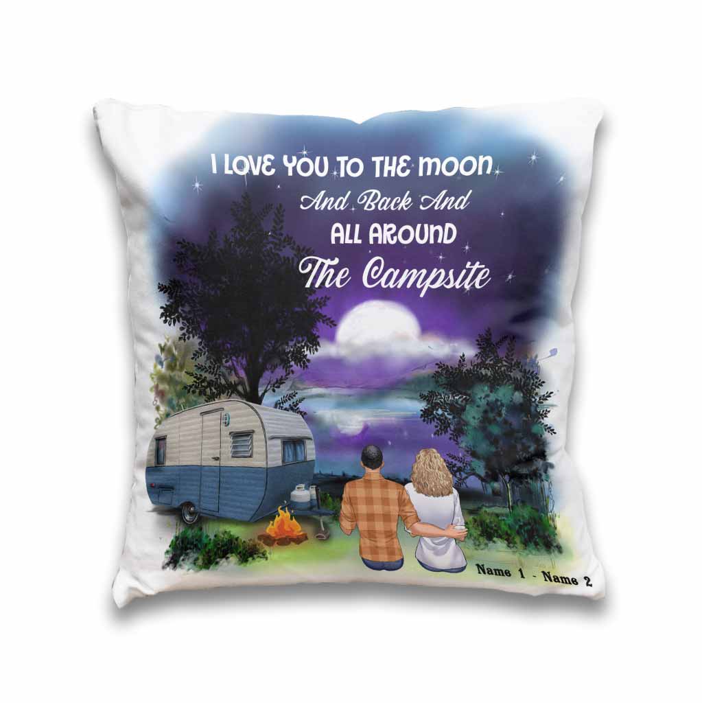 Ich liebe dich bis zum Mond und zurück – Personalisiertes Camping-Kissen für Paare