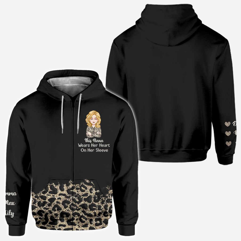 This Nana Wears Her Heart On Her Sleeve - Gift for grandma, mom, aunt - Personalized All Over Shirt