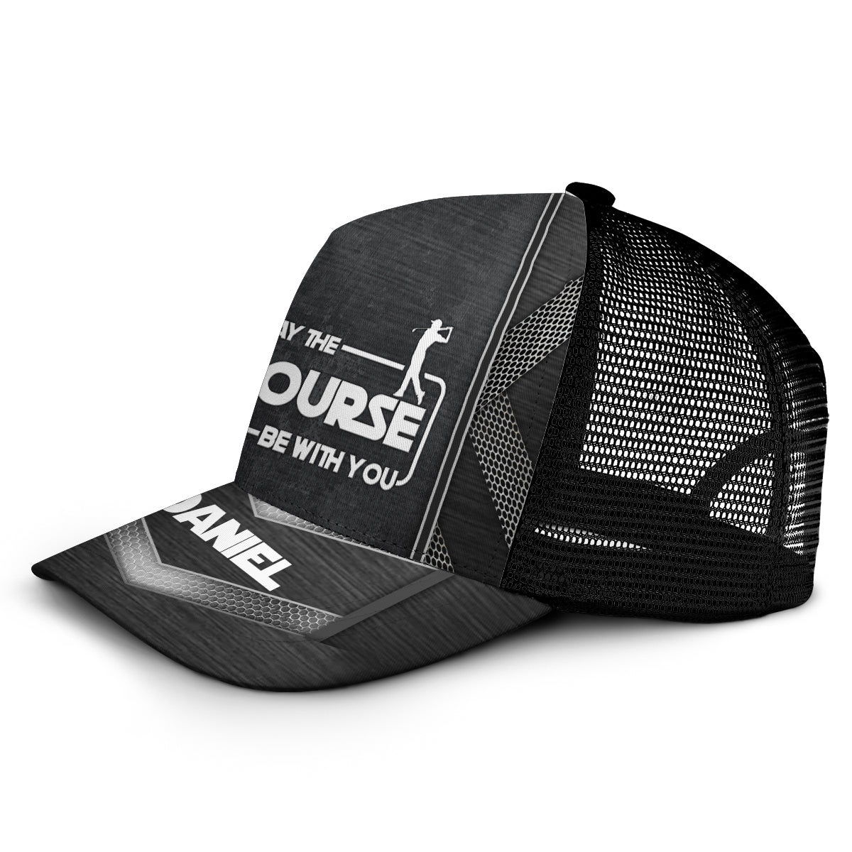 May The Course Be With You - Personalized Golf Trucker Hat (Black Mesh)