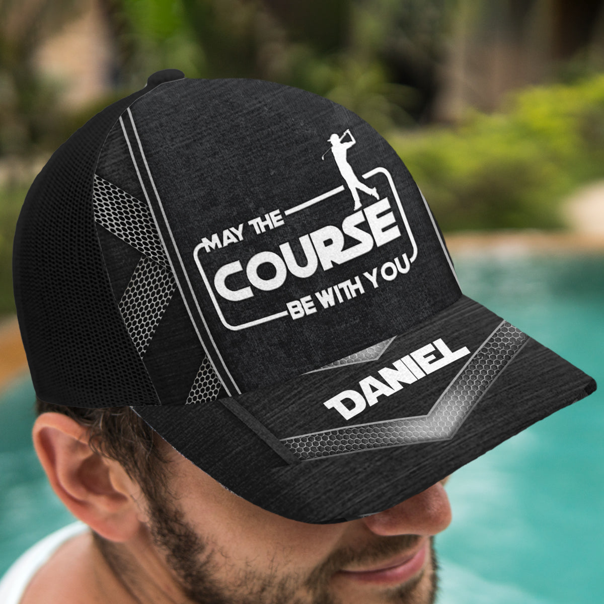 May The Course Be With You - Personalized Golf Trucker Hat (Black Mesh)