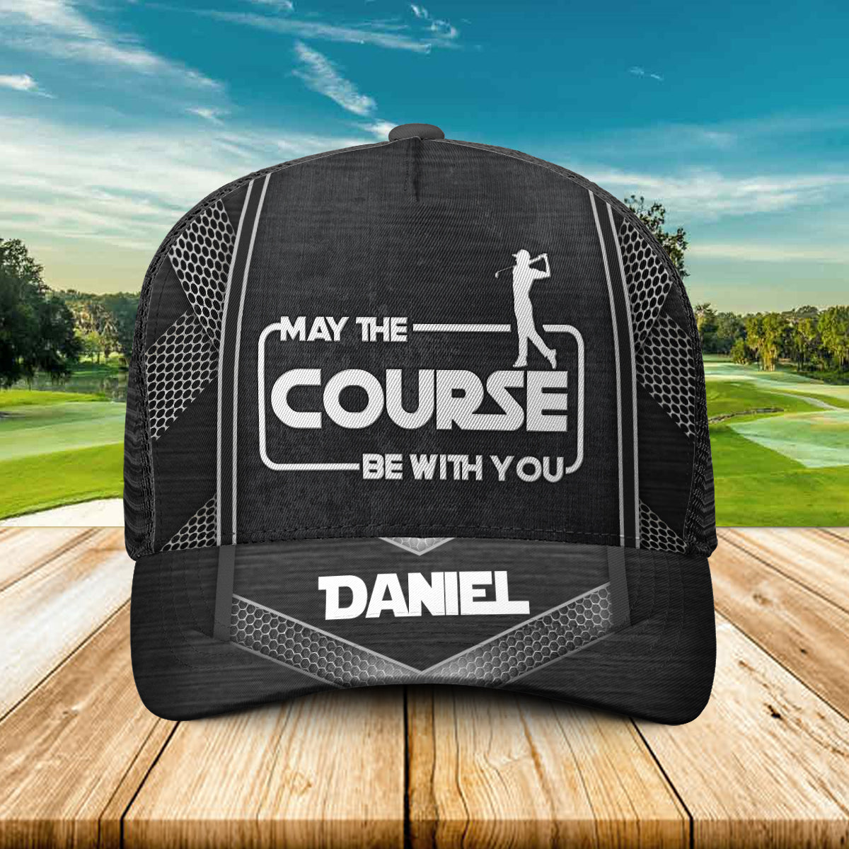 May The Course Be With You - Personalized Golf Trucker Hat (Black Mesh)