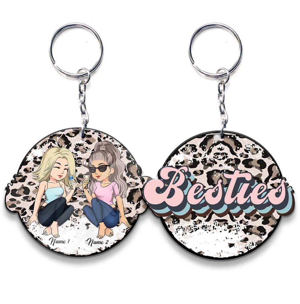 Porte-clés personnalisé Besties Leopard (Impression recto verso)