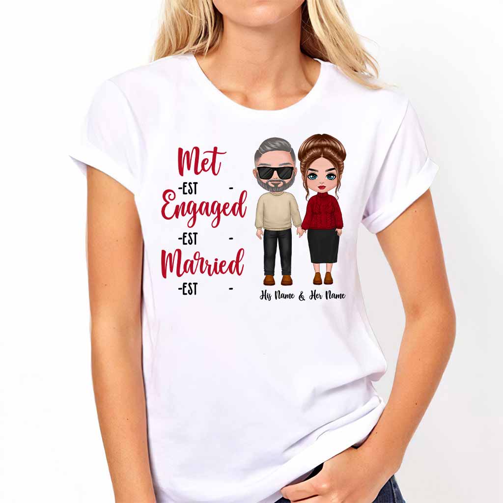 Met Engaged Married - Personalized Couple T-shirt and Hoodie