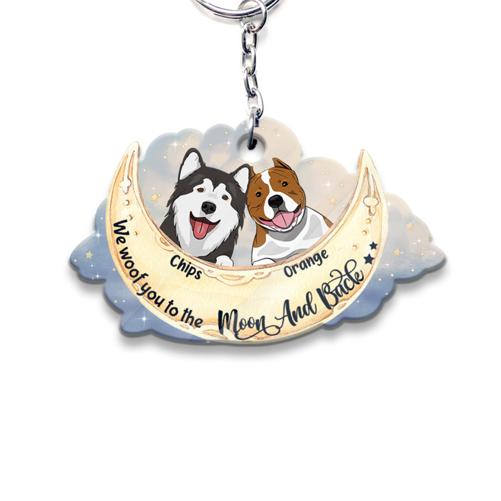 Je t'aime jusqu'à la lune et retour - Porte-clés chien personnalisé (Impression recto verso)