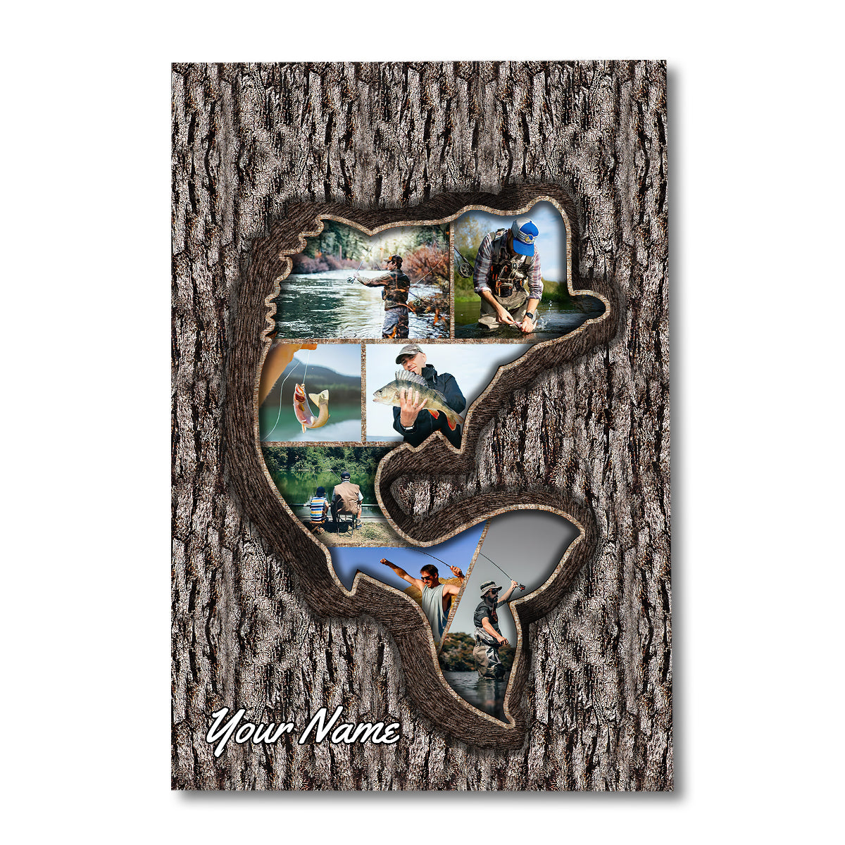 Erinnerungsbaum zum Angeln mit Foto – Personalisierte Angelleinwand und Poster