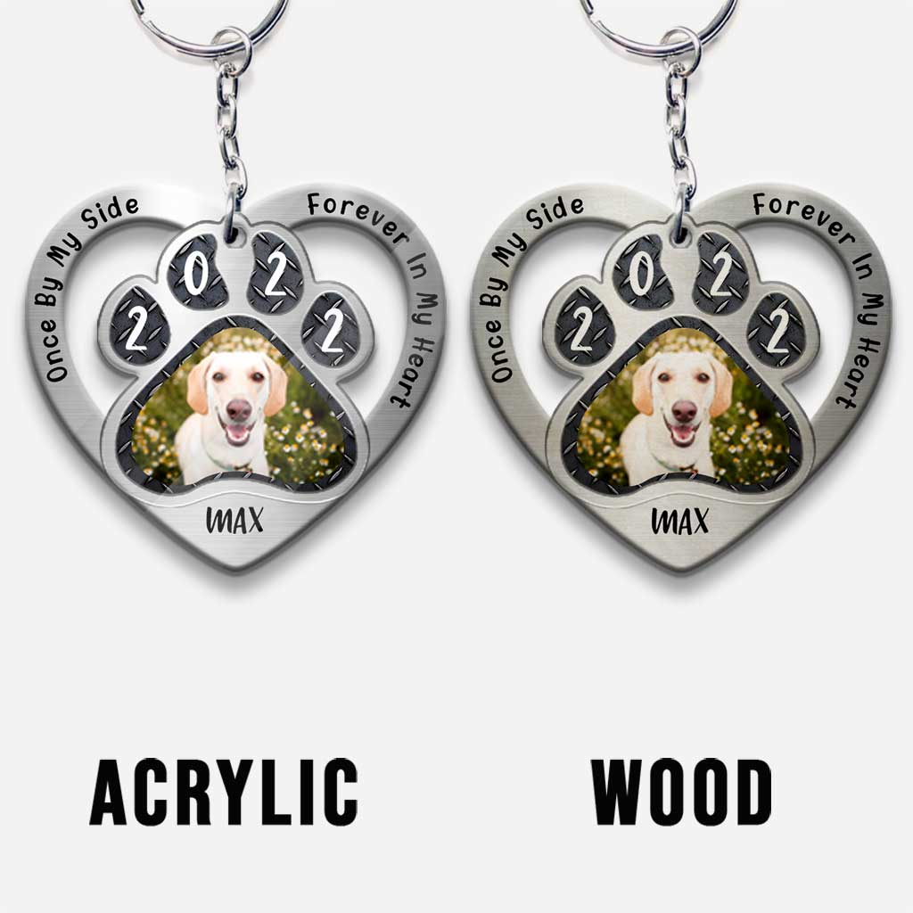 Once By My Side Forever In My Heart - Personalized Dog Keychain With Metal Pattern Print (Printed On Both Sides)