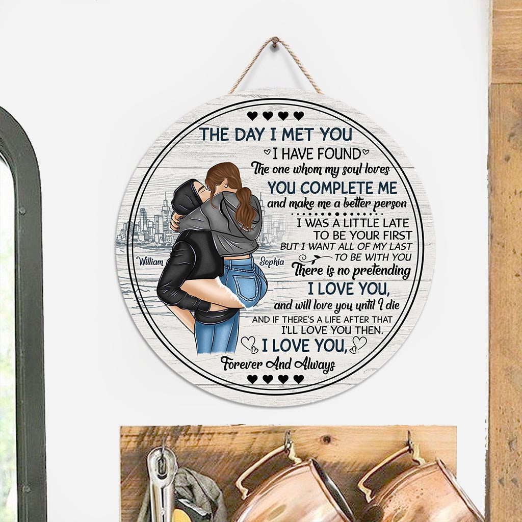 The Day I Met You - Personalized Couple Round Wood Sign