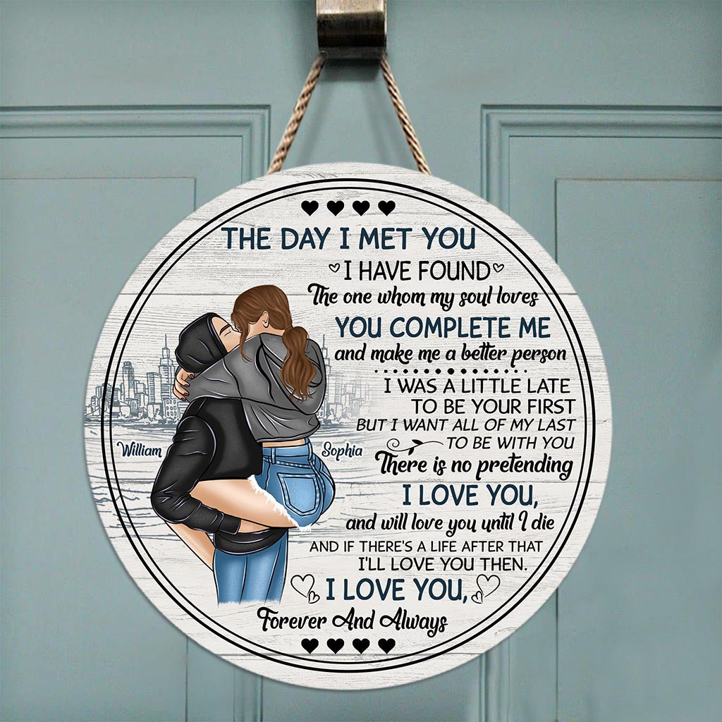 The Day I Met You - Personalized Couple Round Wood Sign