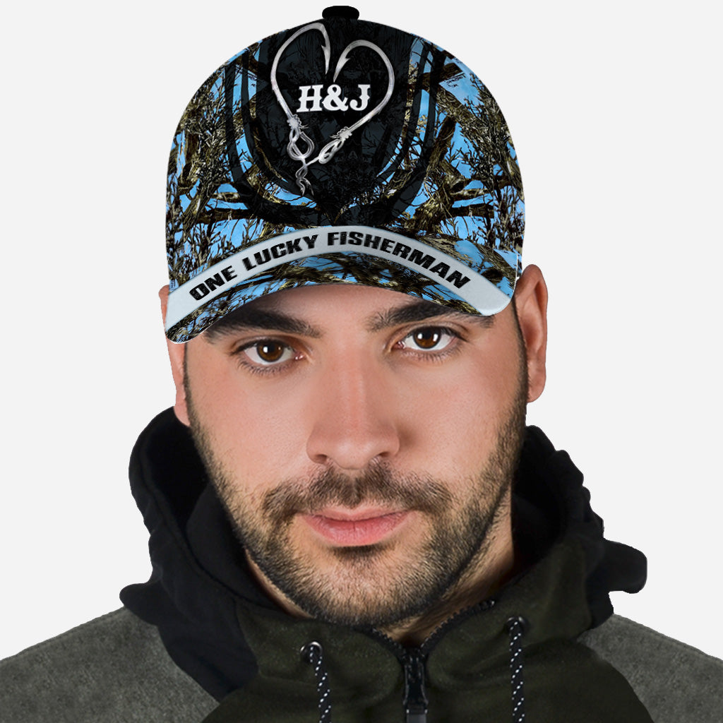 One Lucky Fisherman - Fishing gift for husband, boyfriend, dad, grandpa - Personalized Classic Cap