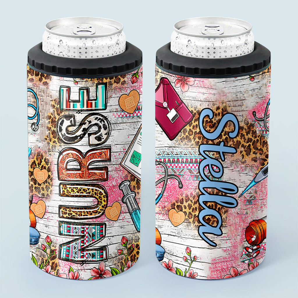 Western Nurse Pink Leopard - Personalized Nurse Can Cooler