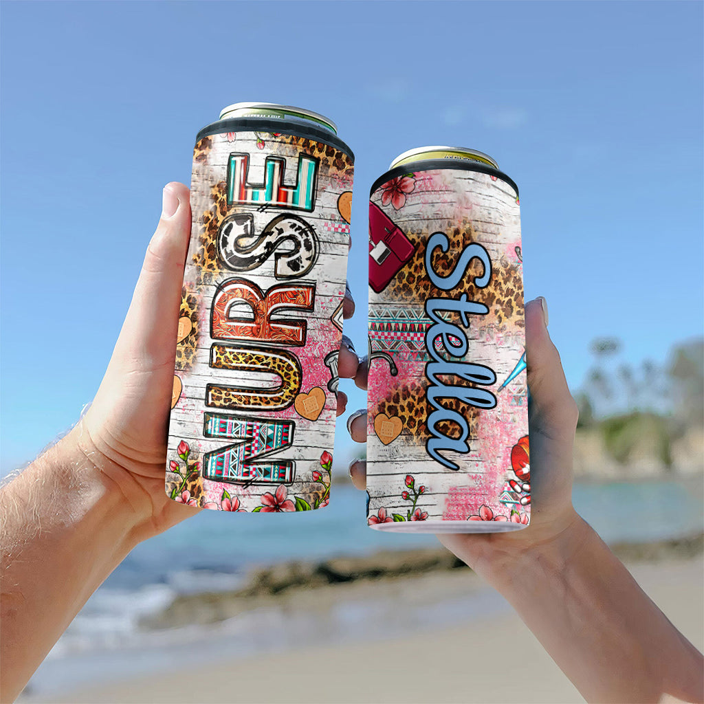 Western Nurse Pink Leopard - Personalized Nurse Can Cooler