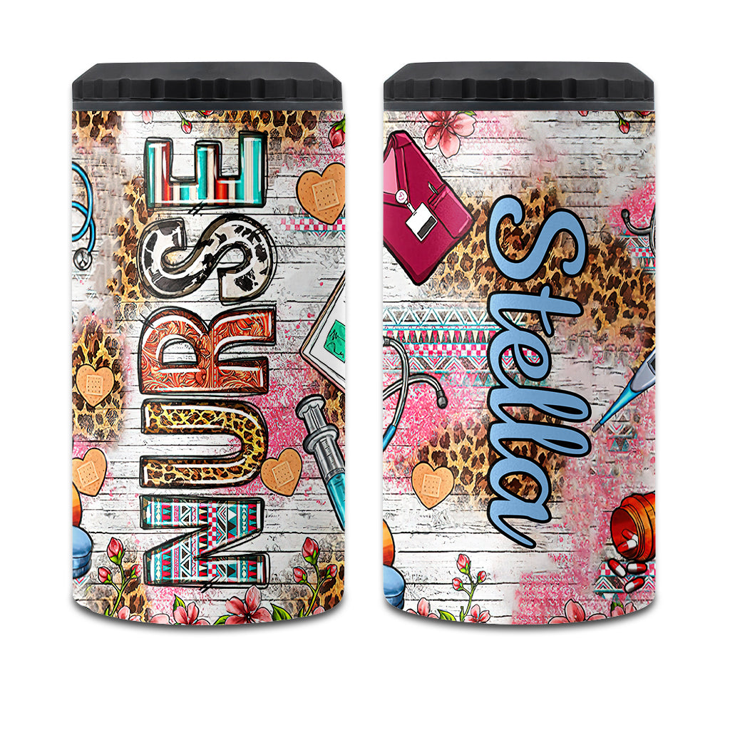 Western Nurse Pink Leopard - Personalized Nurse Can Cooler