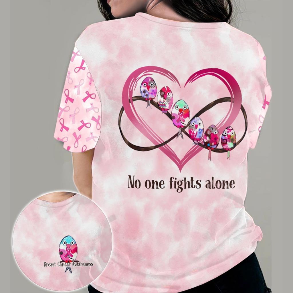 Personne ne combat seul - T-shirt et sweat à capuche de sensibilisation au cancer du sein