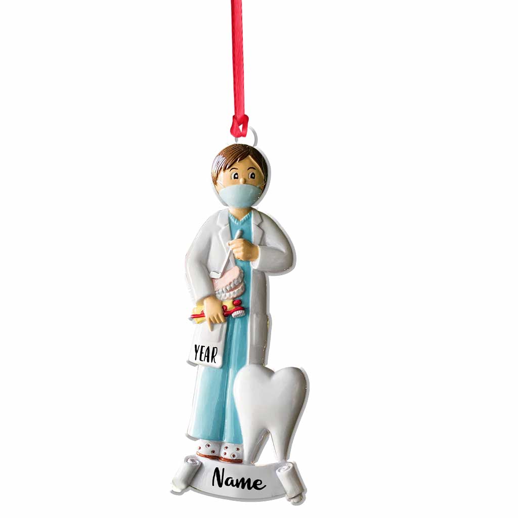 Personalisierter Weihnachtsbaumschmuck mit Motiv: Zahnarzt (beidseitig bedruckt)