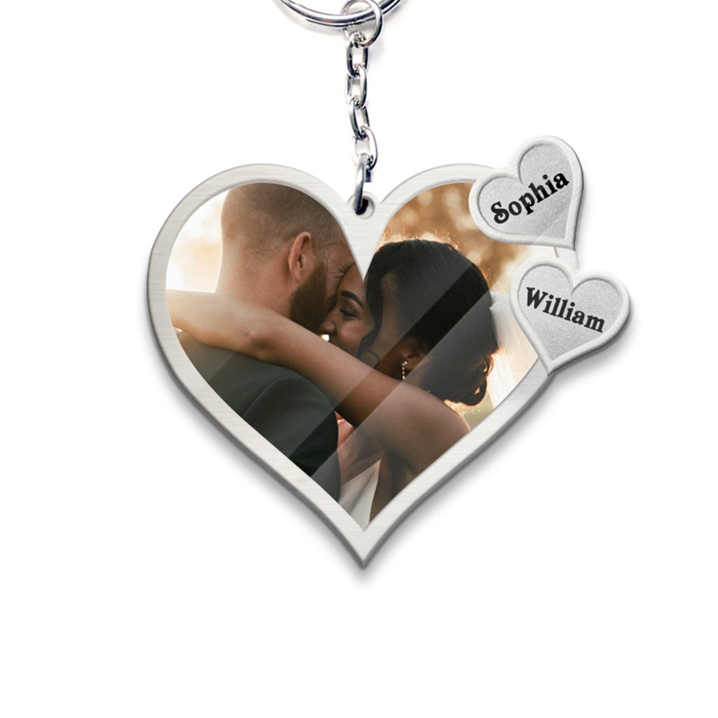 Drive Safe - Personalized Metal Pattern Print Couple Keychain (Printed On Both Sides)
