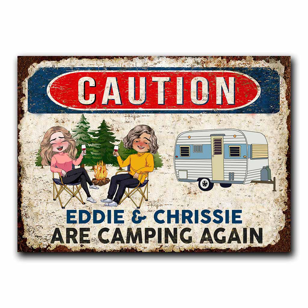 Attention - Panneau métallique rectangulaire personnalisé pour le camping